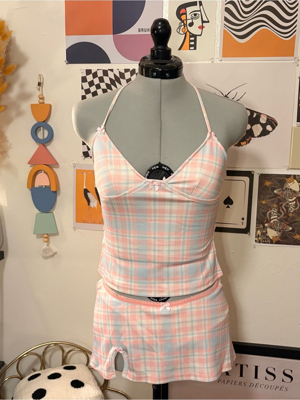 Dolls Kill New Pink Plaid Halter Top & Mini Skirt Set NWT